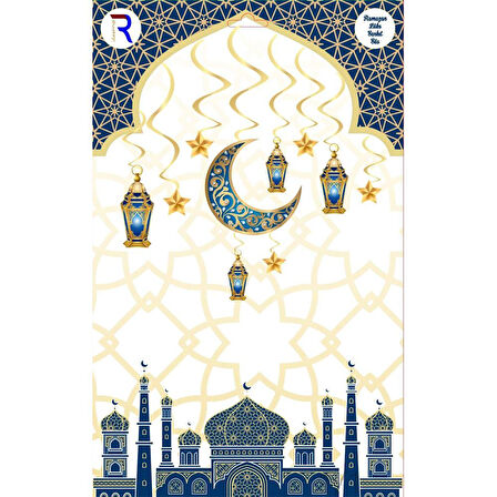 Lacivert Lüks Hoşgeldin Ramazan Temalı Stickerlı Ledli Süsleme Seti 7 Parça (Paket:2)