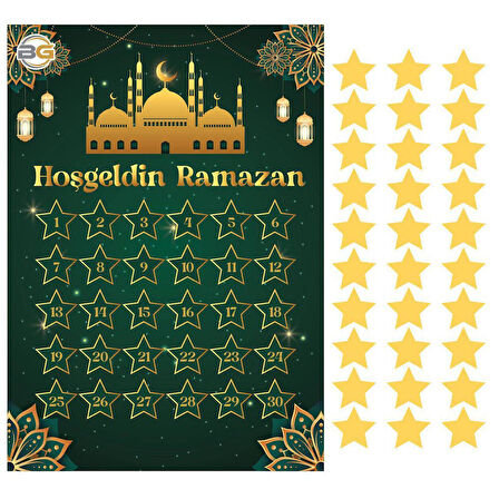 Yeşil Lüks Hoşgeldin Ramazan Temalı Stickerlı Ledli Süsleme Seti (Paket:3)