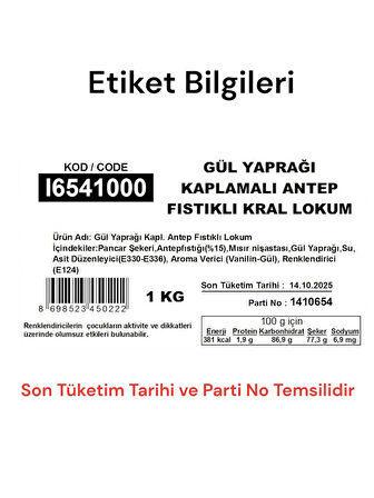 Gül Yaprağı Kaplamalı Antep Fıstıklı Kral Lokum 1KG