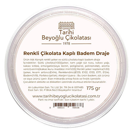 Renkli Çikolata Kaplı Badem Draje 175 Gr