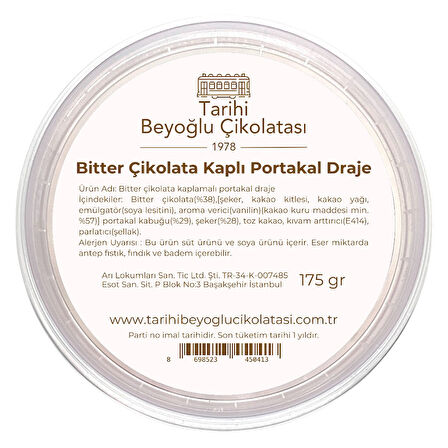 Bitter Çikolata Kaplı Portakal Draje 175 Gr