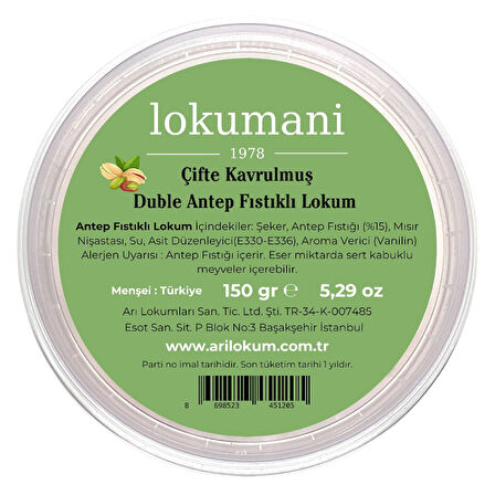 Çifte Kavrulmuş Duble Antep Fıstıklı Lokum 150 Gr