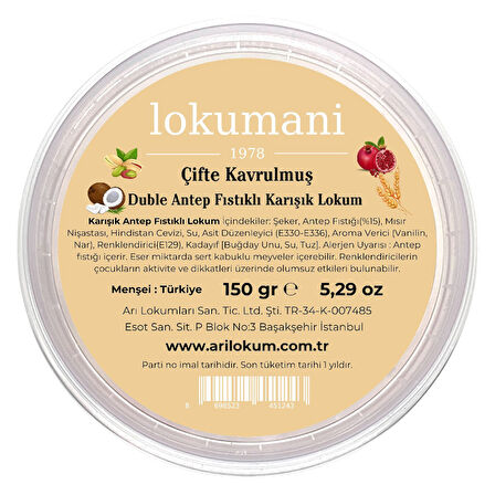 Çifte Kavrulmuş Karışık Antep Fıstıklı Lokum 150 Gr