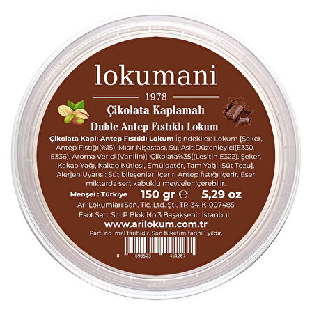 Çikolatalı Duble Antep Fıstıklı Lokum 150 Gr