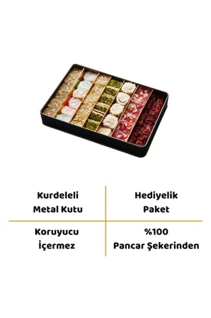Karışık Lüks Lokum Kutusu 1.1 KG | Kurdeleli Metal Kutuda | Sultan Ahmet Camii