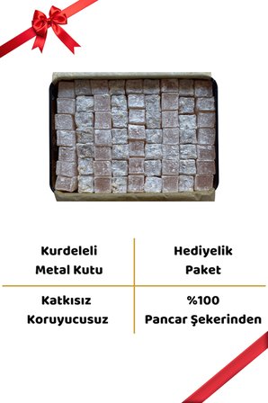 Karışık Antep Fıstıklı ve Sade Lokum 550 Gr - Kurdeleli Metal Kutu - Galata Kulesi