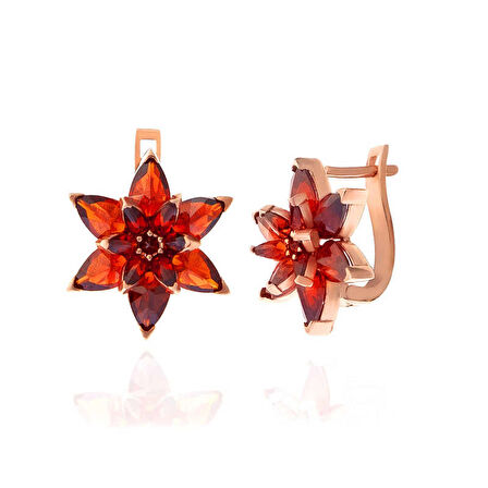 Gümüş Rose Kırmızı Lotus Çiçeği Sallantılı Kadın Küpe