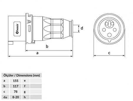 Bemis CEE NORM 5x16A Enversör Düz Fiş 380V IP44