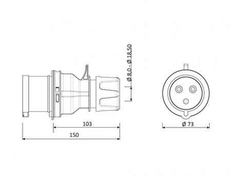 Bemis CEE Norm 3X32A 220V IP44 Düz Fiş