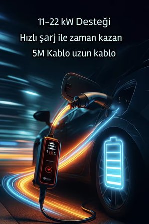 Bemis Pro Mobile Elektrikli Araç Taşınabilir Şarj Cihazı 11-22KW - 15M - Çanta ve Dönüştürücü Hediye