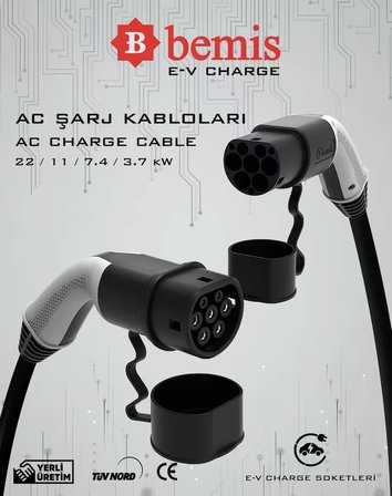Bemis Elektrikli Araç Şarj Kablosu 10 Metre - 3,7 kW - Çanta Hediye
