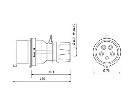 Bemis CEE Norm 5X32A 380V IP44 Düz Fiş