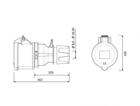 Bemis CEE Norm 5X32A 380V IP44 Uzatma Priz