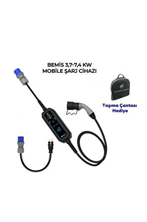 Bemis 3,7 - 7,4 Kw Mono Mobil Araç Şarj Aleti - 5 Metre
