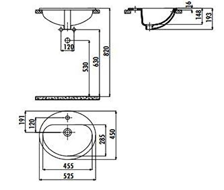 Creavit 45x52 cm Tezgah Üstü Gömme Lavabo TP225