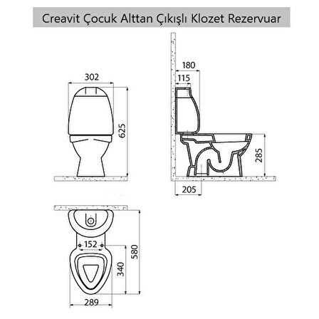 Creavit Çocuk Alttan Çıkışlı Klozet + Rezervuar + İç Takım + Çocuk Klozet Kapağı 4 'lü Set