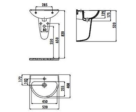 Creavit 40x50 cm Oval Duvara Monte Lavabo TP155