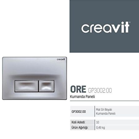 Creavit Asma Klozet İçin Gömme Rezervuar GR5001 + Ore Mat Gri Kumanda Paneli GP3002 CRV.SET0020.3002