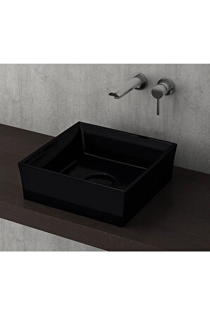 Vessel Tezgah Üstü Lavabo 38x38 Cm Parlak Siyah 1173-005-0125