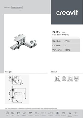 Creavit Faye Lüx FY2500 Gümüş Banyo Bataryası