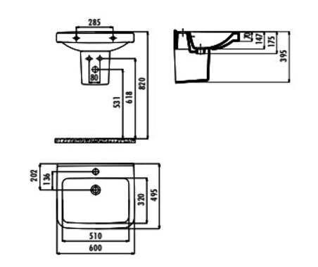 Creavit Lara 60 cm Duvara Monte Lavabo LR060