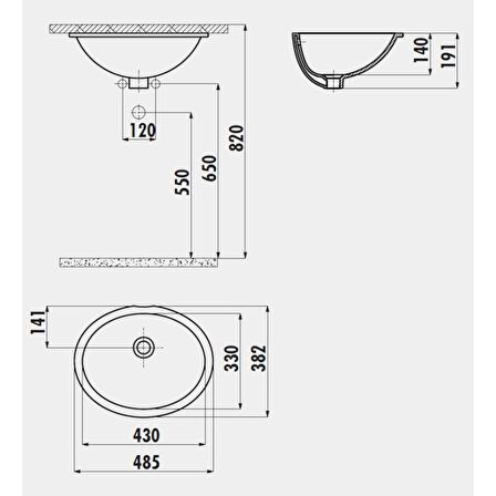 Creavit TP211 Tezgah Altı Oval Lavabo 33*43 cm Beyaz