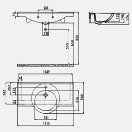 Creavit Etol 45x110 cm Etajerli Mobilya Dolap Uyumlu Lavabo ET110