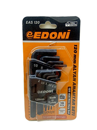 Edoni Eas120 Düz Kısa 10 Pcs Alyan Anahtar Seti 120mm