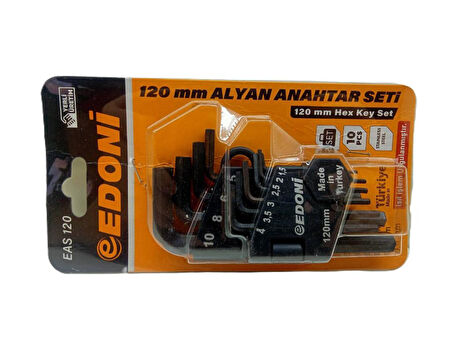 Edoni Eas120 Düz Kısa 10 Pcs Alyan Anahtar Seti 120mm