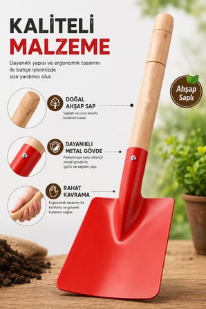 Ahşap Saplı Mini Bahçe Küreği Metal Gövdeli El Küreği Saksı Toprak Dikim Küreği