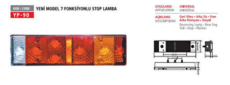 Unıversal Truck 7 Fonksıyonlu Stop Lamba Yeni Model Soketli - Yuceplast Yp-90 S