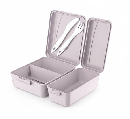 Titiz Takeaway 2 Bölmeli Yemek Kabı - Kaşıklı & Çatal Setli Pratik Yemeği Kabı Lila Rengi