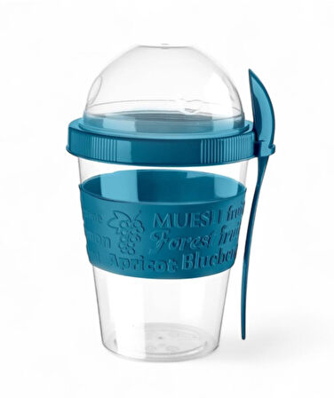Titiz 600 ml Kaşıklı Yoğurt & Müsli Kabı - Taşınabilir Kase - Mavi