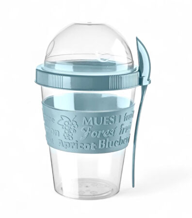Titiz 600 ml Kaşıklı Yoğurt & Müsli Kabı - Taşınabilir Kase - Açık Mavi