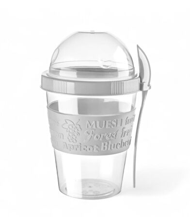 Titiz 600 ml Kaşıklı Yoğurt & Müsli Kabı - Taşınabilir Kase - Beyaz