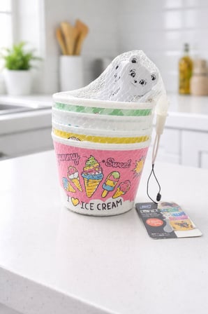 4 Parça Renkli Dondurma Kasesi Kaşık Seti Sevimli Kedi Figürlü Plastik