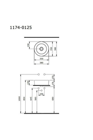 Vessel Yuvarlak Çanak Lavabo 38 cm Parlak Siyah 1174-005-0125