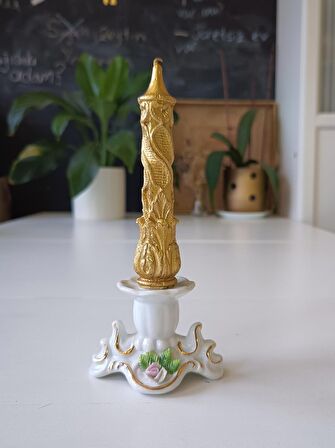 Osmanlı Şamdan Mum 16 cm yükseklik Altın Yaldızlı