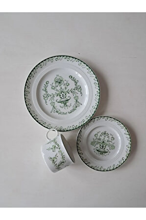 Alman Antika 3 Parça Çay Fincanı Floral