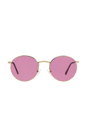 Polarize Yuvarlak Retro Gözlük Altın Çerçeve Pembe Aynalı Cam Güneş Gözlüğü