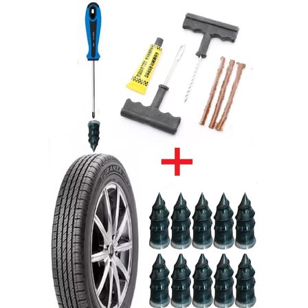 6 Parça Fitilli Lastik Tamir Kiti + 10'lu Kauçuk Tamir Vidası Seti 