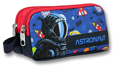 Ümit Çanta Erkek Çocuklar İçin İki Bölmeli Astronot Baskılı Kalemlik - Lacivert Mavi - 5008