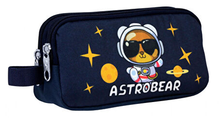 Ümit Çanta Erkek Çocuklar İçin İki Bölmeli Astronot Ayıcık Baskılı Kalemlik - Lacivert Beyaz - 5047