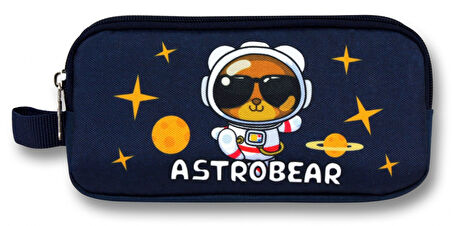 Ümit Çanta Erkek Çocuklar İçin İki Bölmeli Astronot Ayıcık Baskılı Kalemlik - Lacivert Beyaz - 5047