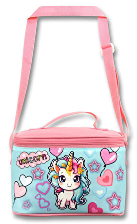 Ümit Çanta 5049 Isı Yalıtımlı Kız Çocuk (Bebek Unicorn Baskılı, Pembe Turkuaz Renkli) Beslenme Çantası