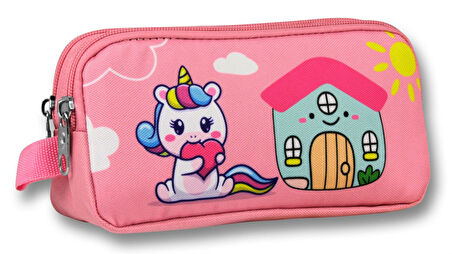 Ümit Çanta 5053 (Unicorn Desenli - Pembe Yeşil Renkli) Kız Çocuk Kalem Çantası