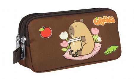 Capybara Erkek Çocuk İki Bölmeli Kalem Çantası - Bej - Kahverengi - 5232