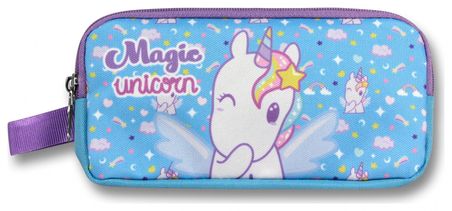 Cennec İki Bölmeli Magic Unicorn Baskılı Mor - Turkuaz Kız Çocuk Kalem Çantası - 6017
