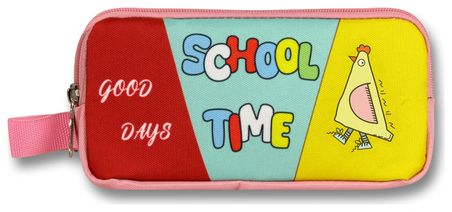 Cennec İki Bölmeli School Time Baskılı Pembe - Yeşil Kız Çocuk Kalem Çantası - 6071