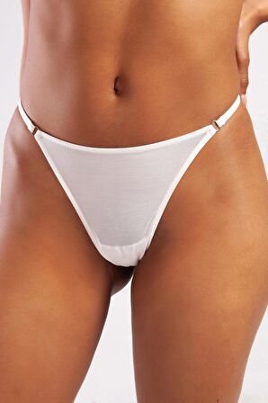 GOLDY A Plus Beyaz Arkası Dantelli Garter String Tanga